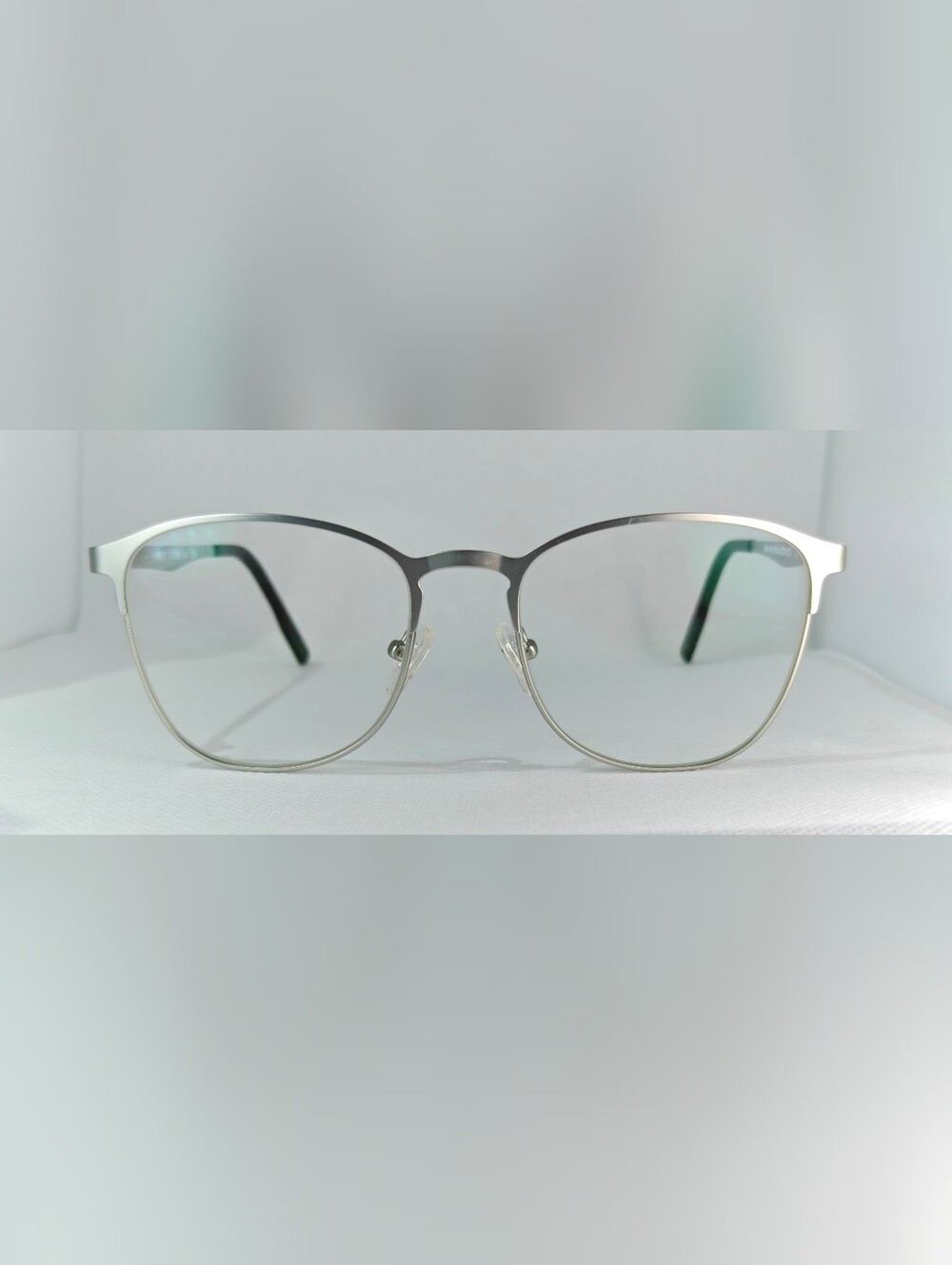 Ember.  Silver Metal Frame Brow Line Eyeglasses - Classic Round Style.
